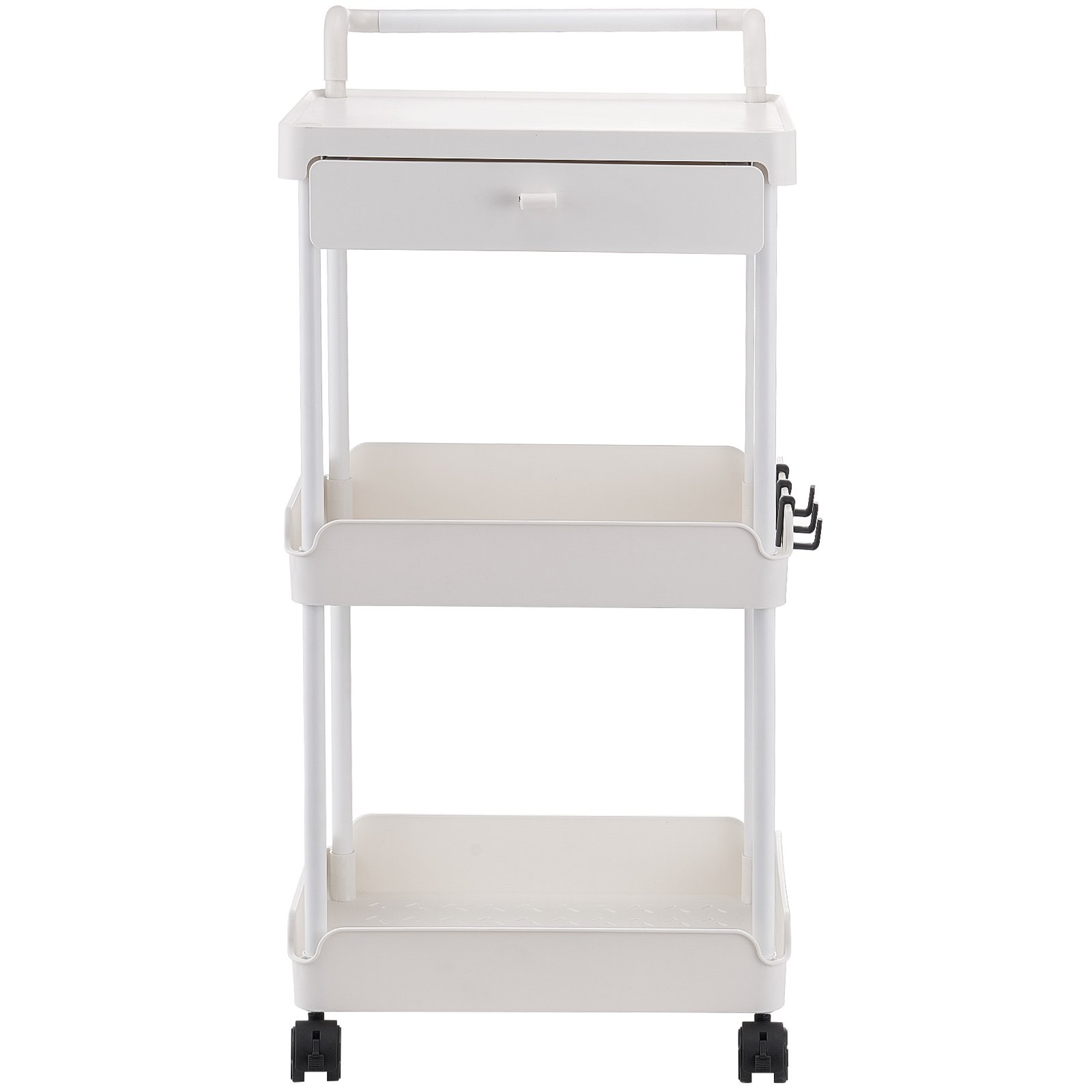 VEVOR - Carrito de cocina con ruedas de 3 niveles y cajón, con ruedas bloqueables, multifuncional, con asa, para oficina, salón y cocina, con estantes organizadores móviles, color blanco