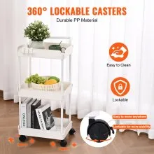 VEVOR Carro utilitario rodante de 3 niveles, carro de cocina con ruedas bloqueables, carro de almacenamiento multifuncional con asa para oficina, sala de estar, cocina, estantes organizadores de cesta