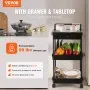 VEVOR - Carrito de cocina con ruedas de 3 niveles y cajón, con ruedas bloqueables, multifuncional, con asa, para oficina, salón y cocina, con estantes organizadores móviles, color negro