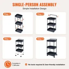 VEVOR Carro utilitario rodante de 3 niveles, carro de cocina con ruedas bloqueables, carro de almacenamiento multifuncional con asa para oficina, sala de estar, cocina, estantes organizadores de cesta