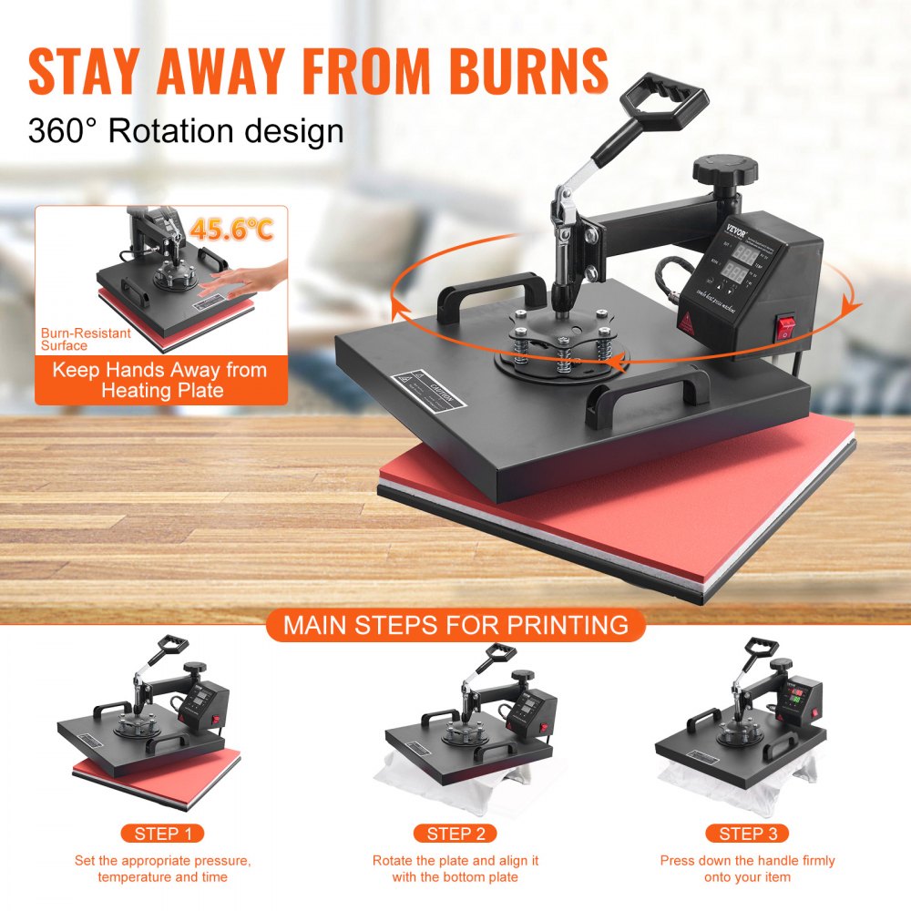 VEVOR - Prensa térmica 8 en 1 para camisetas de 38 x 38 cm, con giro de 360°, prensa térmica profesional para sublimación, vinilo y transferencia térmica.