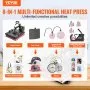 VEVOR - Prensa térmica 8 en 1 para camisetas de 38 x 38 cm, con giro de 360°, prensa térmica profesional para sublimación, vinilo y transferencia térmica.