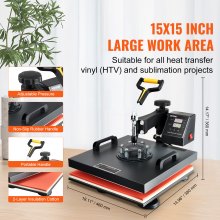 VEVOR Prensa de Calor Prensa Térmica Máquina de Sublimación 95-232 °C Máquina de Prensado en Calor Aluminio Hierro y Plástico 38 x 38 cm Negro para