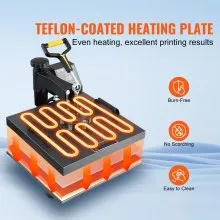 VEVOR Prensa de Calor Prensa Térmica Máquina de Sublimación 95-232 °C Máquina de Prensado en Calor Aluminio Hierro y Plástico 38 x 38 cm Negro para