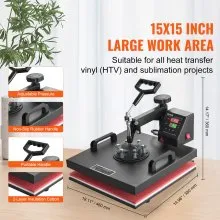 VEVOR Prensa de Calor Prensa Térmica Máquina de Sublimación 95-232 °C Máquina de Prensado en Calor Aluminio Hierro y Plástico 38 x 38 cm Negro para
