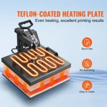 VEVOR Prensa de Calor Prensa Térmica Máquina de Sublimación 95-232 °C Máquina de Prensado en Calor Aluminio Hierro y Plástico 38 x 38 cm Negro para