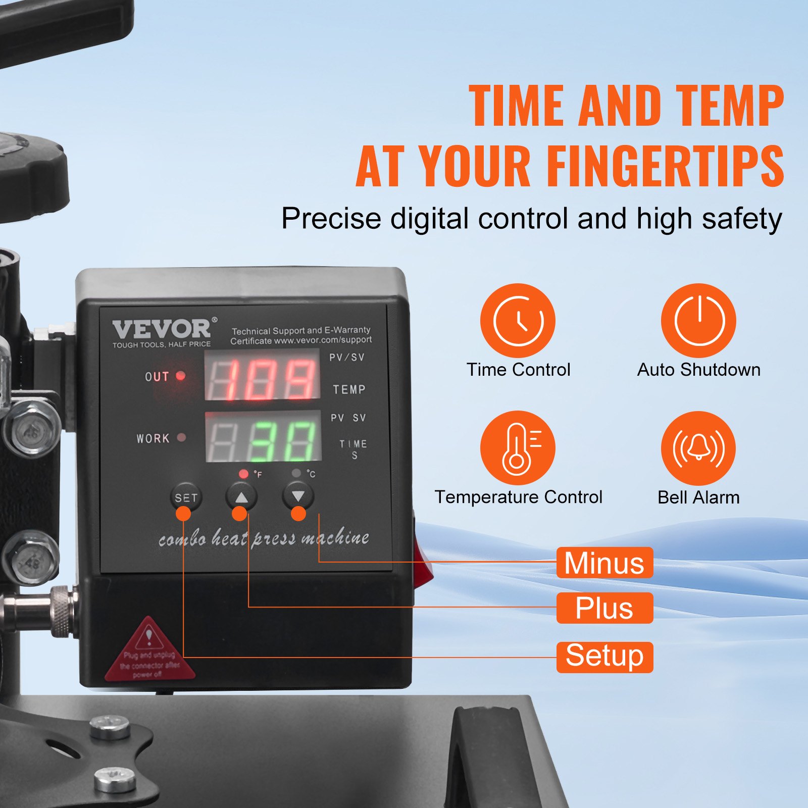 VEVOR - Prensa térmica 8 en 1 para camisetas de 38 x 38 cm, con giro de 360°, prensa térmica profesional para sublimación, vinilo y transferencia térmica.