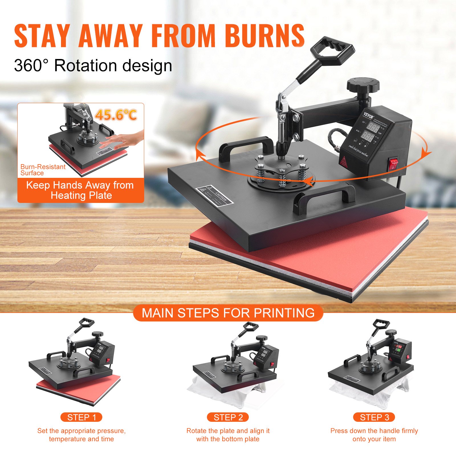 VEVOR - Prensa térmica 8 en 1 para camisetas de 38 x 38 cm, con giro de 360°, prensa térmica profesional para sublimación, vinilo y transferencia térmica.