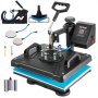 Máquina de prensado térmico VEVOR con accesorios, panel de control y llave.