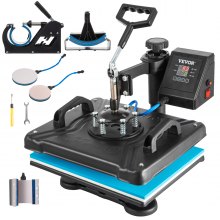 VEVOR Prensa de Calor Prensa Térmica Máquina de Sublimación 30 x 38 cm 95-232 °C Máquina de Prensado en Calor 1050 W Negro y Azul para Camiseta