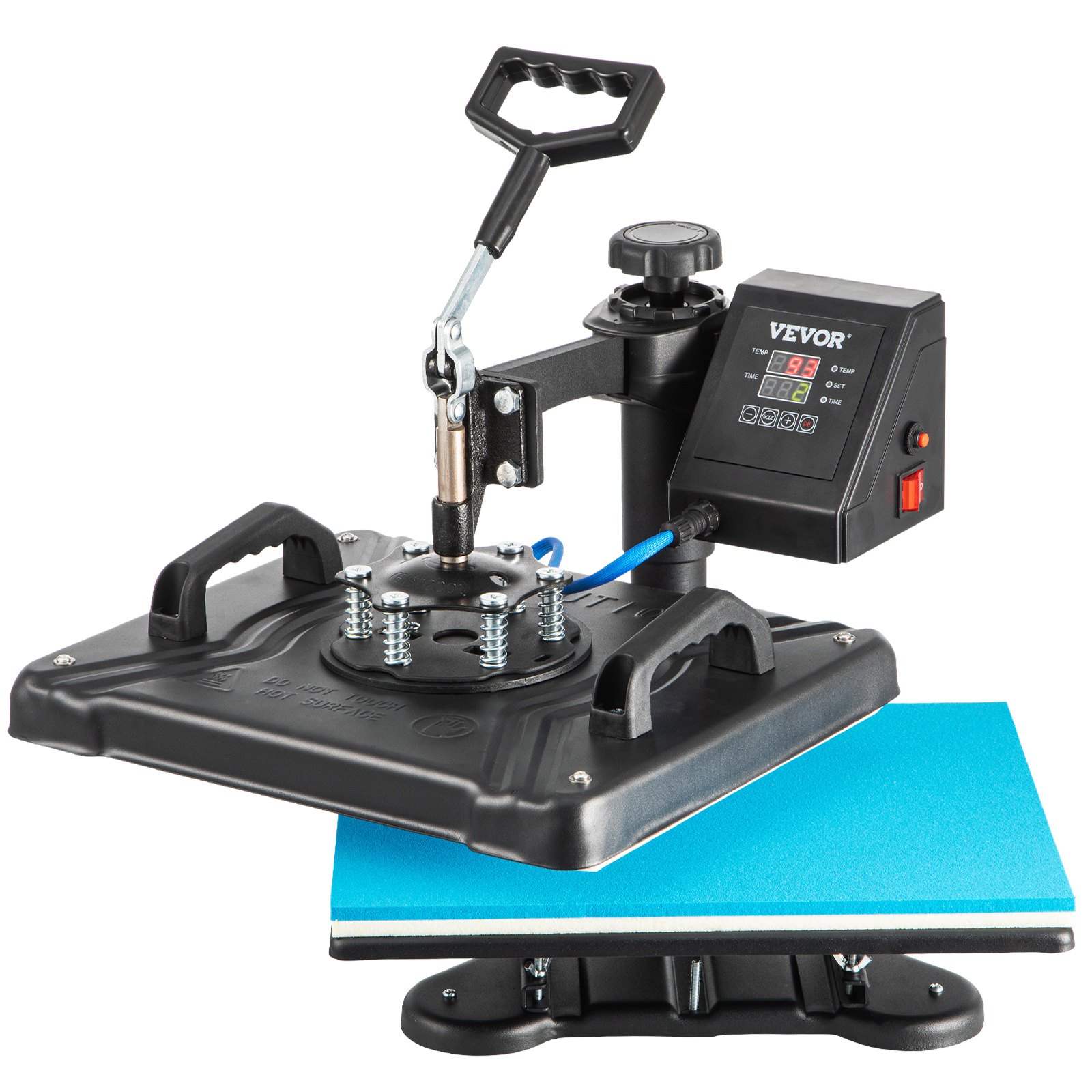 Máquina de prensado térmico VEVOR con control digital y diseño de mango ergonómico.