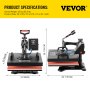VEVOR Heat Press Machine, 15 x 15 pulgadas, 6 en 1 Combo Swing Away T-shirt Sublimation Transfer Printer con revestimiento de teflón, accesorios incluidos, certificado ETL/FCC (el color y el modelo pueden variar)