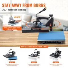 VEVOR Prensa de Calor Prensa Térmica Máquina de Sublimación Heat Press Machine 15 x 15 pulgadas 6 en 1 Combo Swing Away T-shirt Sublimation Transfer