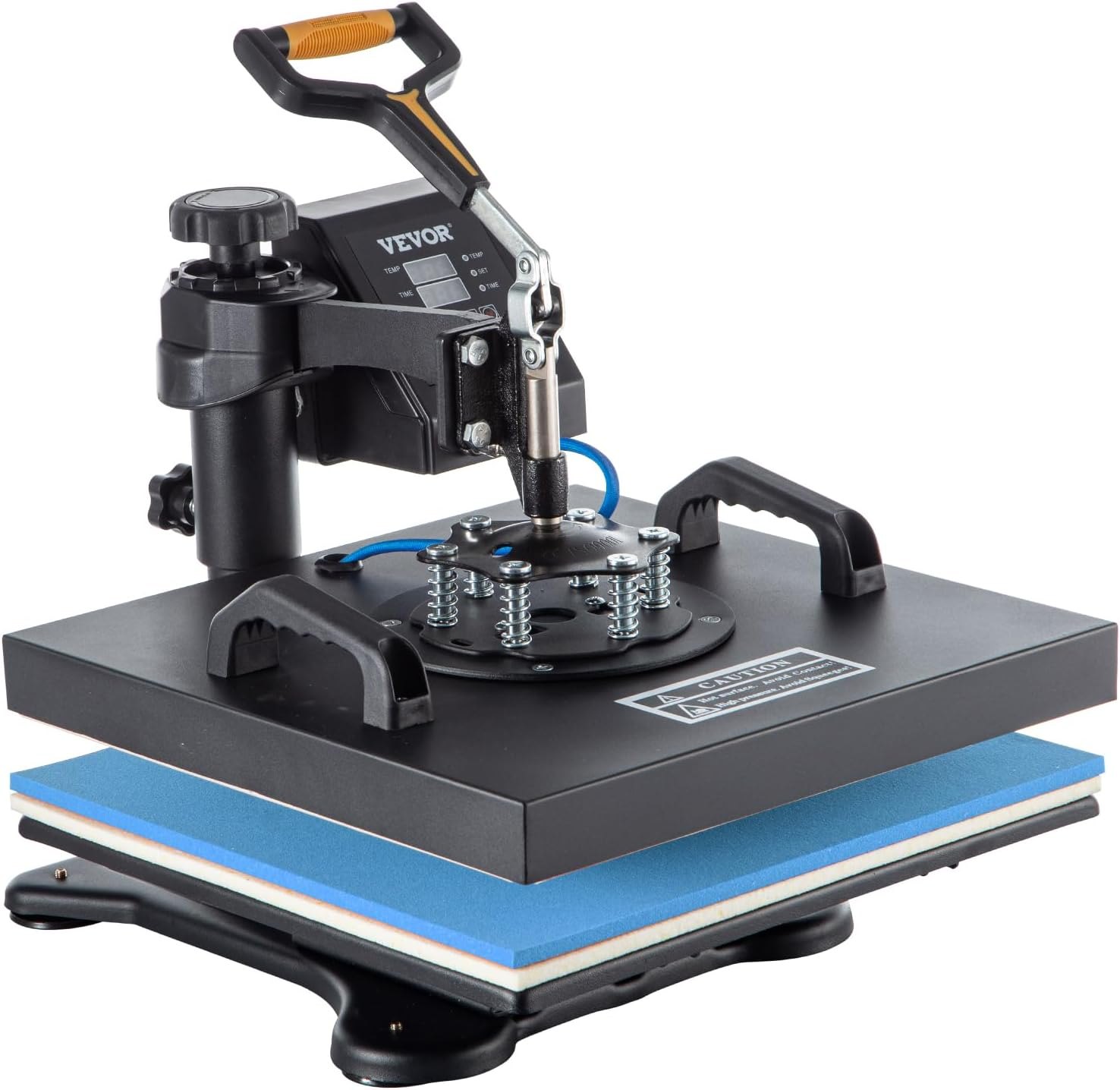 Máquina de prensado térmico VEVOR con mango ergonómico y pantalla digital.