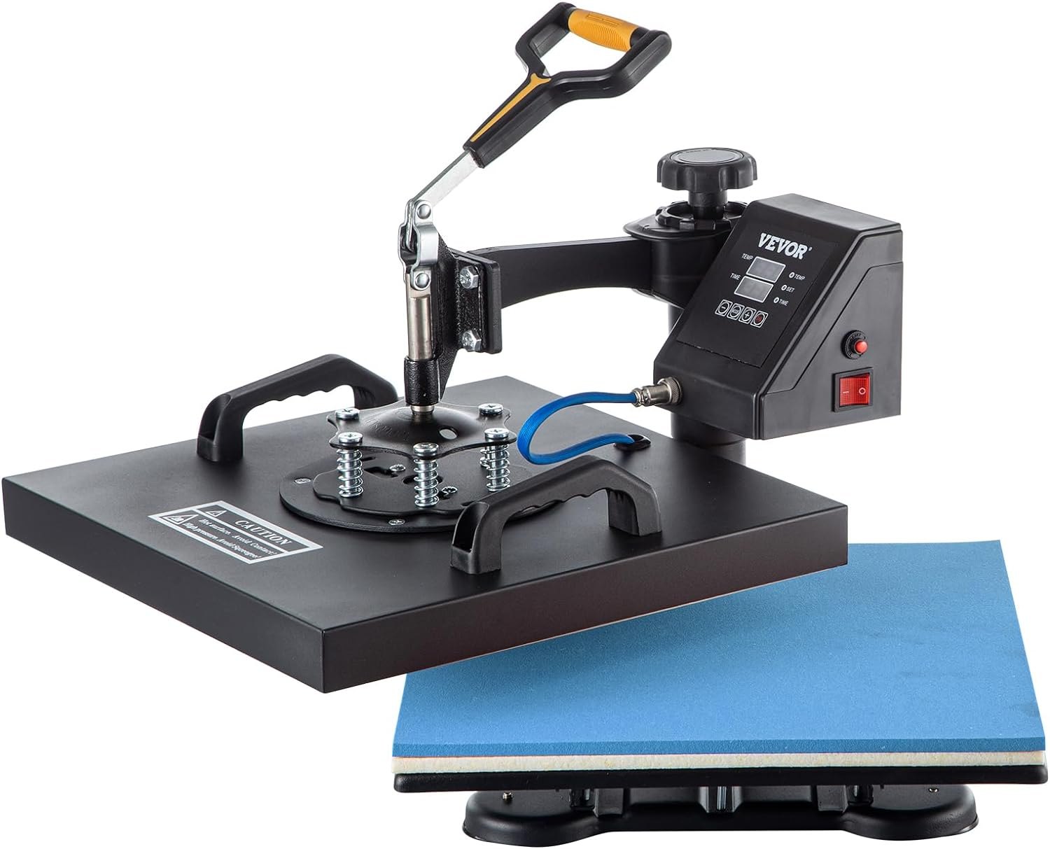 Máquina de prensado térmico VEVOR con controles digitales y diseño tipo concha.