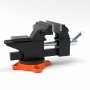 Tornillo de banco VEVOR negro con mango y base naranja sobre fondo blanco.