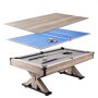 Mesa de billar combinada VEVOR, mesa de billar 3 en 1 de 7 pies con mesa de comedor, billar y tenis, incluye juego completo de accesorios, color madera con tela gris, perfecta para salas de juegos familiares, niños y adultos
