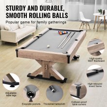 Mesa de billar combinada VEVOR, mesa de billar 3 en 1 de 7 pies con mesa de comedor, billar y tenis, incluye juego completo de accesorios, color madera con tela gris, perfecta para salas de juegos familiares, niños y adultos