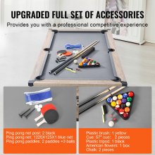 Mesa de billar combinada VEVOR, mesa de billar 3 en 1 de 7 pies con mesa de comedor, billar y tenis, incluye juego completo de accesorios, color madera con tela gris, perfecta para salas de juegos familiares, niños y adultos