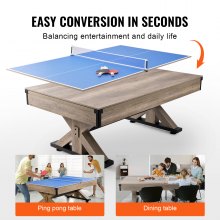 Mesa de billar combinada VEVOR, mesa de billar 3 en 1 de 7 pies con mesa de comedor, billar y tenis, incluye juego completo de accesorios, color madera con tela gris, perfecta para salas de juegos familiares, niños y adultos
