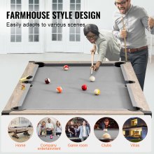 Mesa de billar combinada VEVOR, mesa de billar 3 en 1 de 7 pies con mesa de comedor, billar y tenis, incluye juego completo de accesorios, color madera con tela gris, perfecta para salas de juegos familiares, niños y adultos