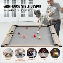 Mesa de billar combinada VEVOR, mesa de billar 3 en 1 de 7 pies con mesa de comedor, billar y tenis, incluye juego completo de accesorios, color madera con tela gris, perfecta para salas de juegos familiares, niños y adultos