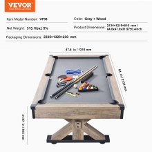 Mesa de billar combinada VEVOR, mesa de billar 3 en 1 de 7 pies con mesa de comedor, billar y tenis, incluye juego completo de accesorios, color madera con tela gris, perfecta para salas de juegos familiares, niños y adultos