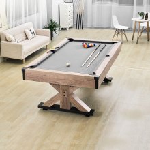 Mesa de billar combinada VEVOR, mesa de billar 3 en 1 de 7 pies con mesa de comedor, billar y tenis, incluye juego completo de accesorios, color madera con tela gris, perfecta para salas de juegos familiares, niños y adultos