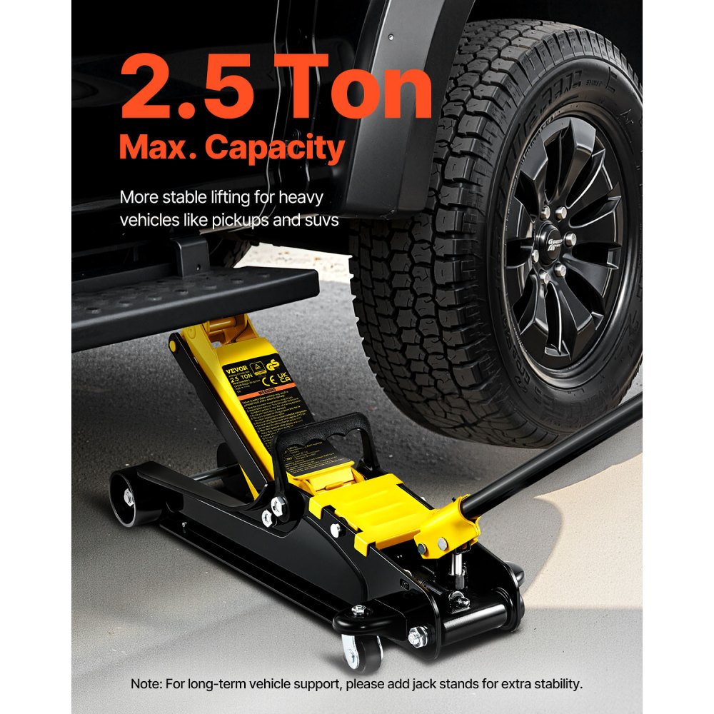 VEVOR Floor Jack, 2.5 Ton Low Profile Floor Jack, Heavy-duty Steel Racing Floor Jack With Single Piston Lift Pump, Floor Jack Lifting Range 3.35"-14.96"