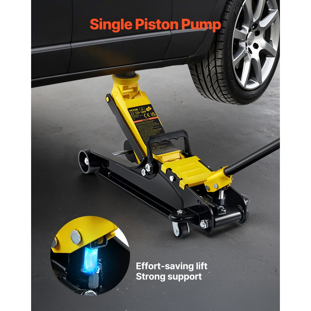 VEVOR Gato de Bajo Perfil de Acero Carga Máxima de 2,5 T Gato Hidráulico para Coche Rango de Elevación 85-380 mm Bomba Hidráulica Simple Gato Carretilla para Coches Familiares, Camiones, Todoterrenos