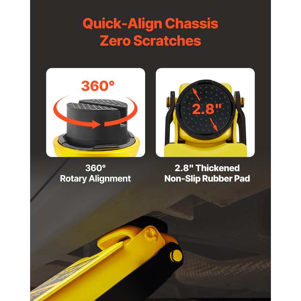 VEVOR Gato de Bajo Perfil de Acero Carga Máxima de 2,5 T Gato Hidráulico para Coche Rango de Elevación 85-380 mm Bomba Hidráulica Simple Gato Carretilla para Coches Familiares, Camiones, Todoterrenos