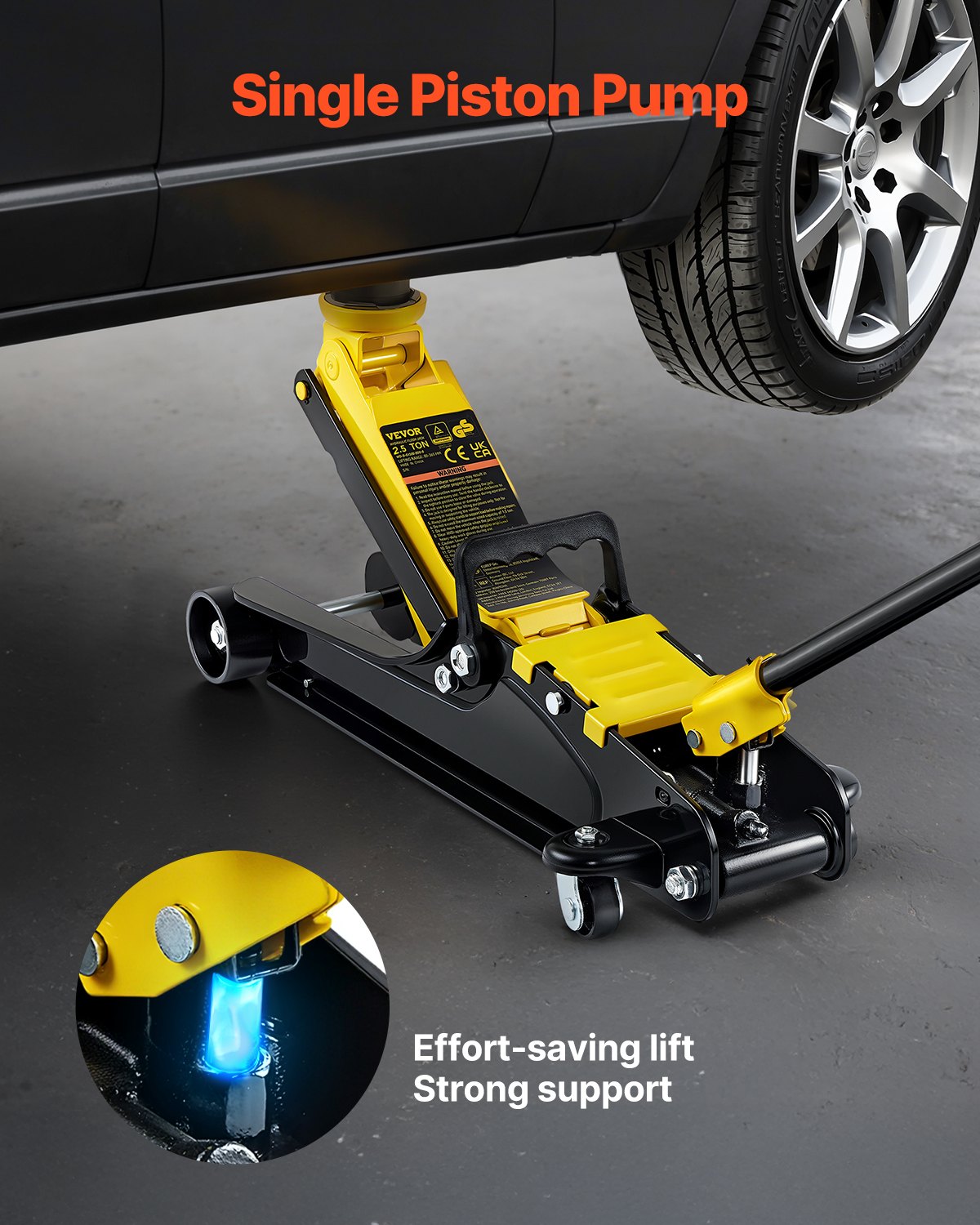 VEVOR Gato de Bajo Perfil de Acero Carga Máxima de 2,5 T Gato Hidráulico para Coche Rango de Elevación 85-380 mm Bomba Hidráulica Simple Gato Carretilla para Coches Familiares, Camiones, Todoterrenos