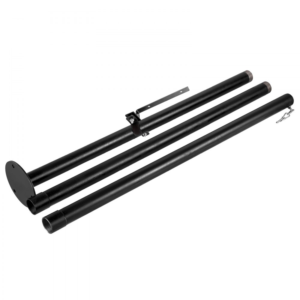 Componentes de poste de luz de cadena VEVOR de metal negro sobre un fondo blanco.