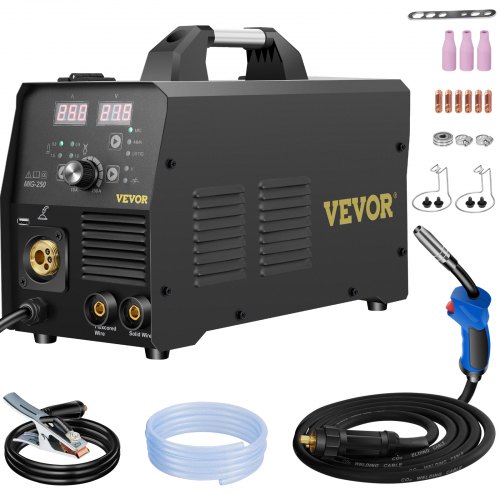 VEVOR Soldador MIG de 250 A, máquina de soldadura 3 en 1, máquina de soldadura de núcleo de flujo/gas/alambre sólido de 220 V con inversor IGBT y antorcha, soldador multiproceso digital MIG/Lift TIG/S