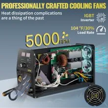 VEVOR Soldador MIG de 250 A, máquina de soldadura 3 en 1, máquina de soldadura de núcleo de flujo/gas/alambre sólido de 220 V con inversor IGBT y antorcha, soldador multiproceso digital MIG/Lift TIG/S