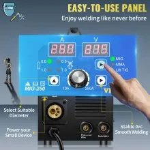 VEVOR Soldador MIG de 250 A, máquina de soldadura 3 en 1, máquina de soldadura de núcleo de flujo/gas/alambre sólido de 220 V con inversor IGBT y antorcha, soldador multiproceso digital MIG/Lift TIG/S