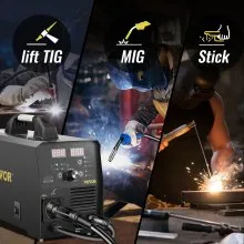 VEVOR Soldador MIG de 250 A, máquina de soldadura 3 en 1, máquina de soldadura de núcleo de flujo/gas/alambre sólido de 220 V con inversor IGBT y antorcha, soldador multiproceso digital MIG/Lift TIG/S