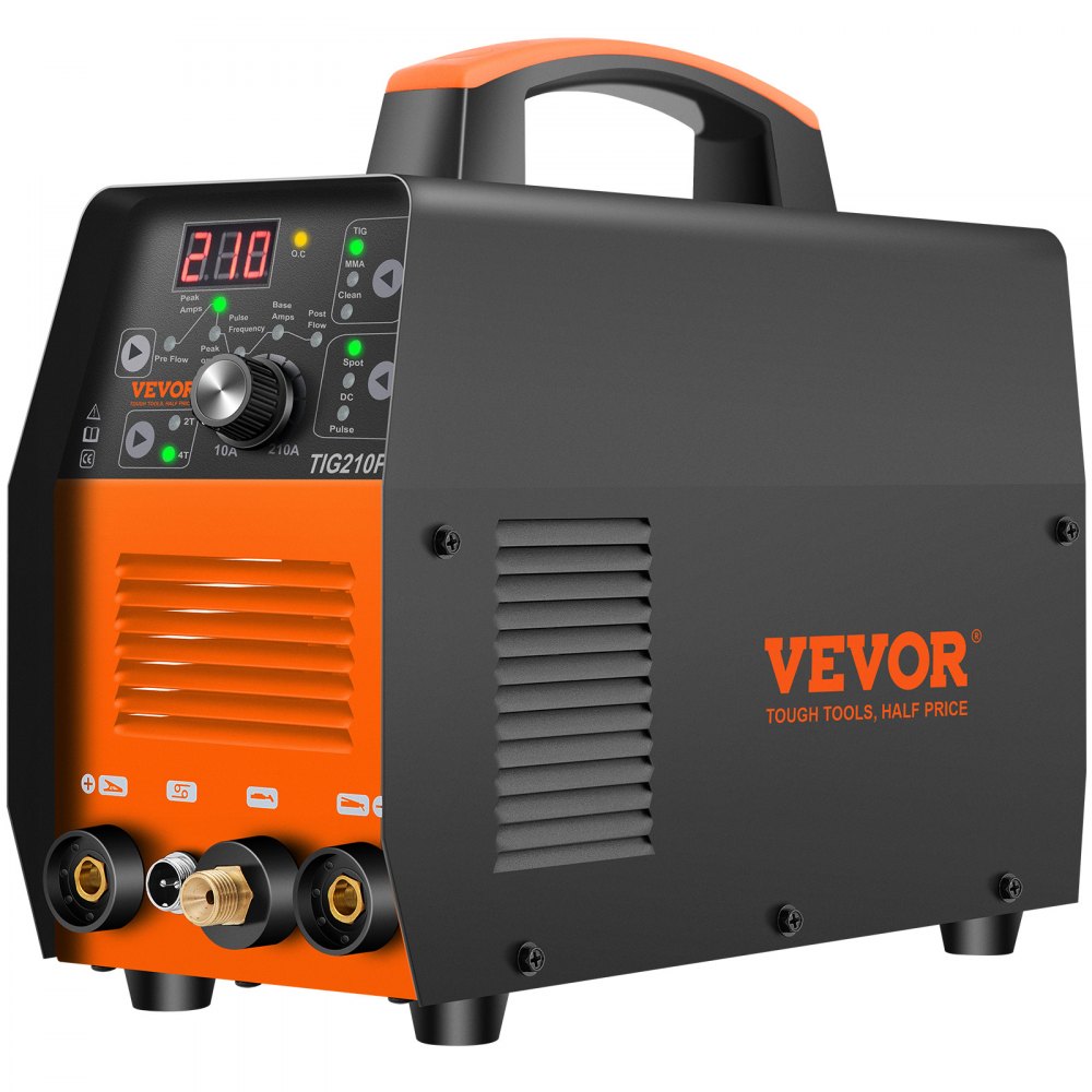 VEVOR Soldador TIG de 210 Amp, Soldador TIG 3 en 1, 110/220 V Doble Voltaje HF TIG/Stick/Clean Soldadora con Pulso, Inversor IGBT y Antorcha, Soldador de Arco Digital