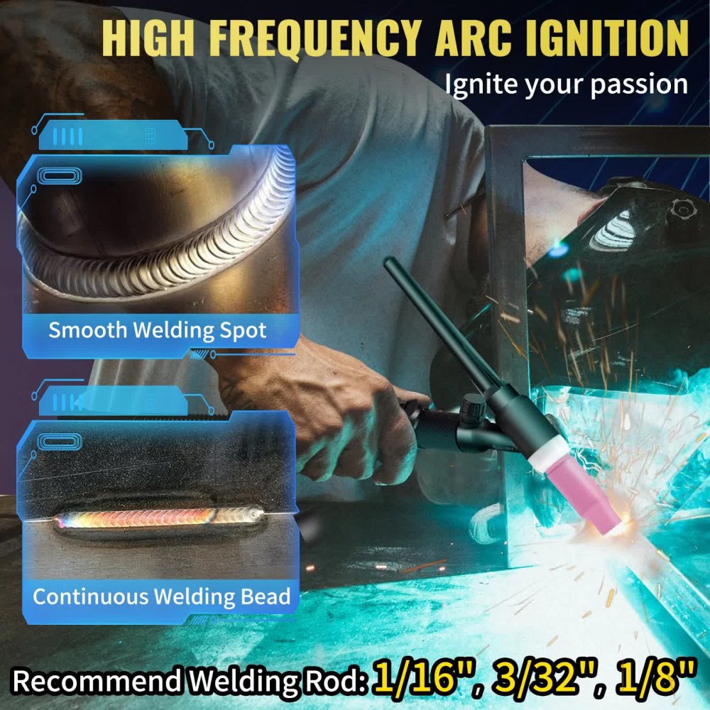 VEVOR Soldador TIG de 210 Amp, Soldador TIG 3 en 1, 110/220 V, Máquina de Soldadura HF TIG/Stick/Clean de Doble Voltaje con USB, Inversor IGBT y Antorcha, Soldador de Arco Digital