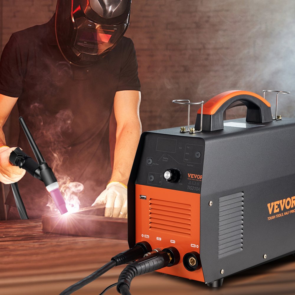 VEVOR Soldador TIG de 210 Amp, Soldador TIG 3 en 1, 110/220 V, Máquina de Soldadura HF TIG/Stick/Clean de Doble Voltaje con USB, Inversor IGBT y Antorcha, Soldador de Arco Digital