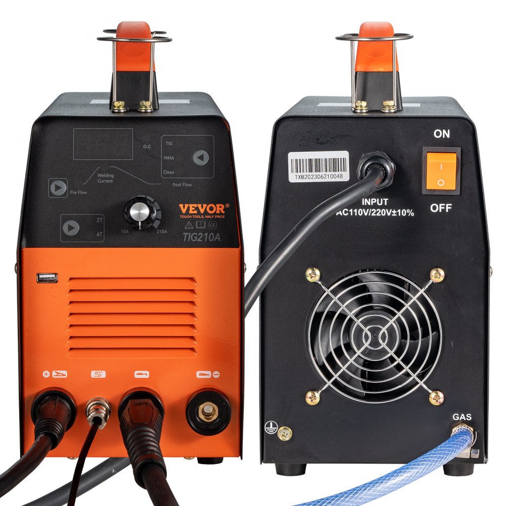 VEVOR Soldador TIG de 210 Amp, Soldador TIG 3 en 1, 110/220 V, Máquina de Soldadura HF TIG/Stick/Clean de Doble Voltaje con USB, Inversor IGBT y Antorcha, Soldador de Arco Digital