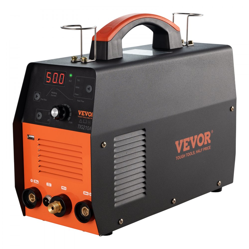 VEVOR Soldador TIG de 210 Amp, Soldador TIG 3 en 1, 110/220 V, Máquina de Soldadura HF TIG/Stick/Clean de Doble Voltaje con USB, Inversor IGBT y Antorcha, Soldador de Arco Digital