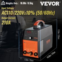 VEVOR Soldador TIG de 210 Amp, Soldador TIG 3 en 1, 110/220 V, Doble Voltaje HF TIG/Stick/Clean Soldadora con USB, Inversor IGBT y Antorcha, Soldador de Arco Digital