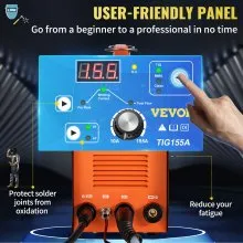Soldador VEVOR TIG 3 en 1, máquina de soldadura TIG/Stick/Clean de alta frecuencia de 110 V con inversor IGBT, soldador de arco digital de 155 amperios