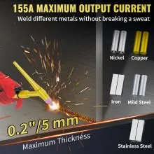 Soldador VEVOR TIG 3 en 1, máquina de soldadura TIG/Stick/Clean de alta frecuencia de 110 V con inversor IGBT, soldador de arco digital de 155 amperios