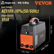 Soldador VEVOR TIG 3 en 1, máquina de soldadura TIG/Stick/Clean de alta frecuencia de 110 V con inversor IGBT, soldador de arco digital de 155 amperios