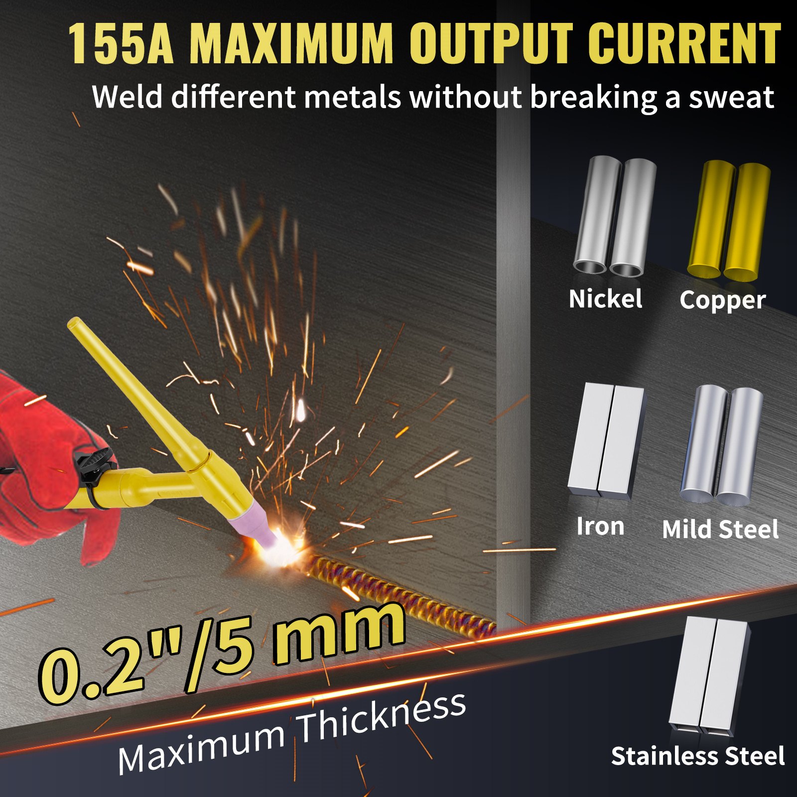 Soldador VEVOR TIG 3 en 1, máquina de soldadura TIG/Stick/Clean de alta frecuencia de 110V con inversor IGBT, soldador de arco Digital de 155Amp