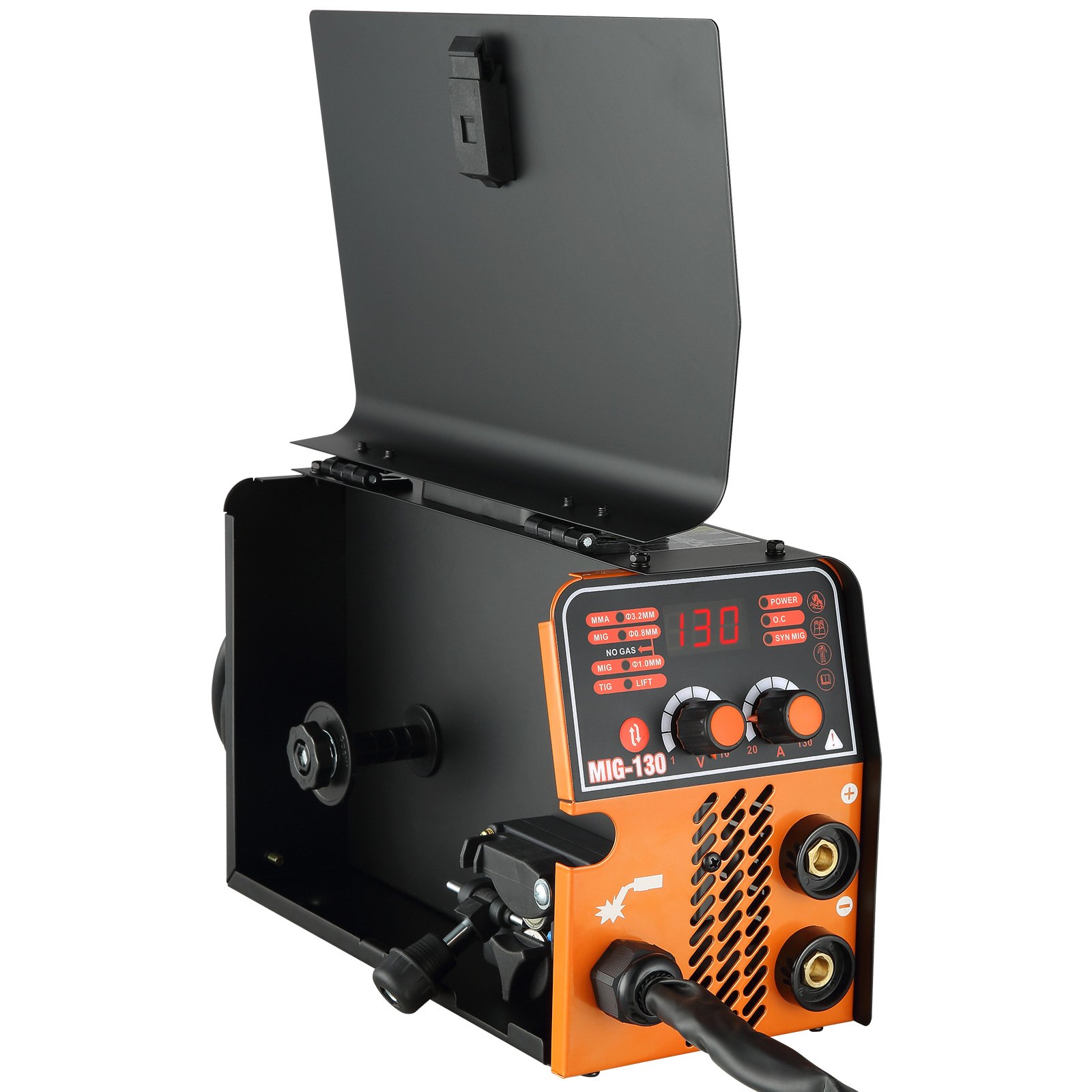 Soldador VEVOR MIG, Soldador de núcleo fundente 130A, Máquina soldadora combinada 3 en 1 MMA/MIG/LIFT TIG, Máquina de soldadura portátil MIG-130 Inversor IGBT, Soldador de alimentación automática de alambre para acero inoxidable, acero al carbono