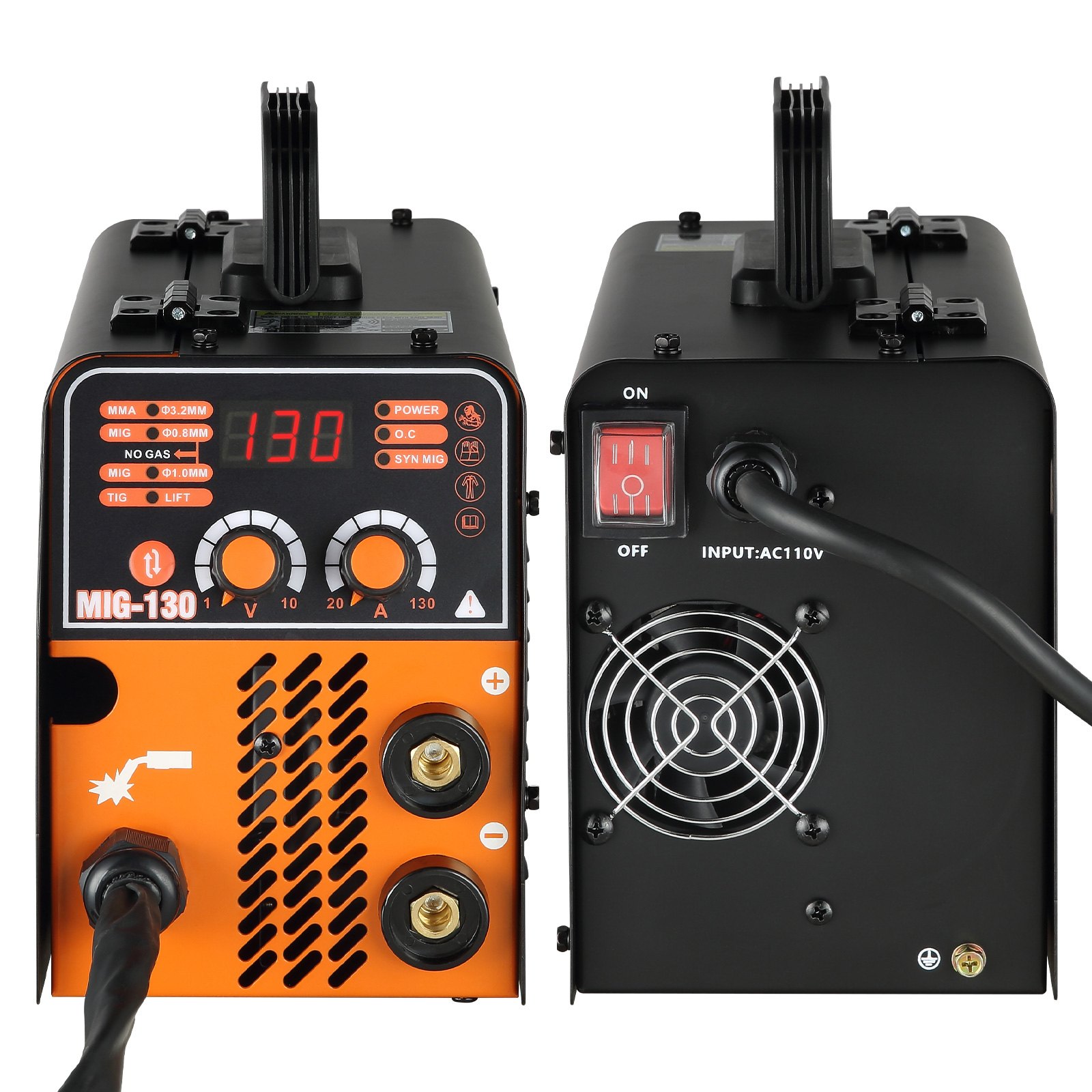 Soldador VEVOR MIG, Soldador de núcleo fundente 130A, Máquina soldadora combinada 3 en 1 MMA/MIG/LIFT TIG, Máquina de soldadura portátil MIG-130 Inversor IGBT, Soldador de alimentación automática de alambre para acero inoxidable, acero al carbono