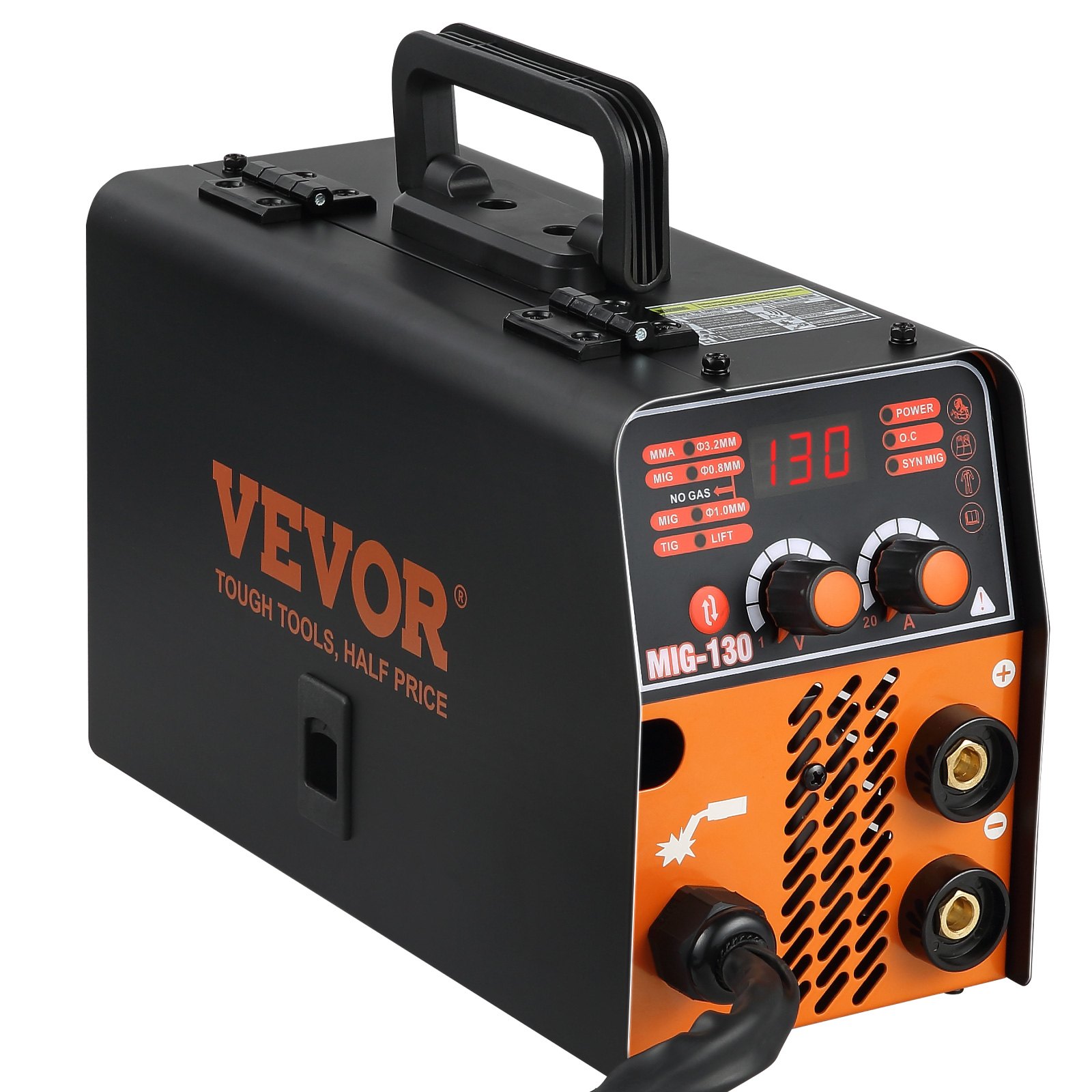 Soldador VEVOR MIG, Soldador de núcleo fundente 130A, Máquina soldadora combinada 3 en 1 MMA/MIG/LIFT TIG, Máquina de soldadura portátil MIG-130 Inversor IGBT, Soldador de alimentación automática de alambre para acero inoxidable, acero al carbono